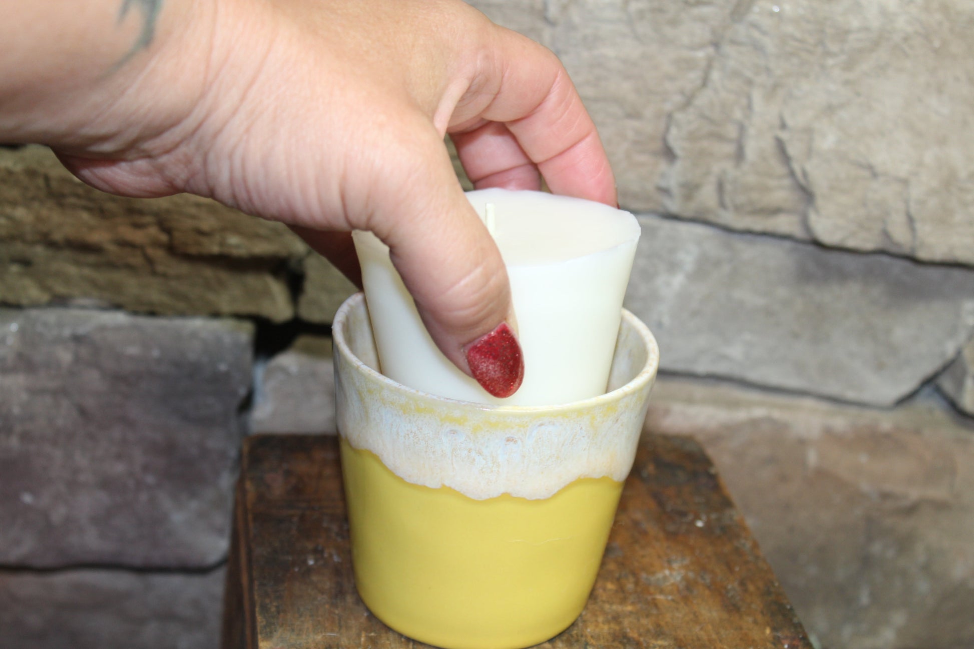 Put the refillable candle in the Cottage Cup you pick