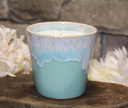 Coffee Cup Candle Sea Glass Aqua